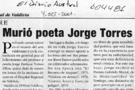 Murió poeta Jorge Torres  [artículo]
