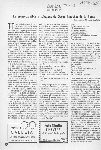 La escarcha tibia y soberana de Oscar Pinochet de la Barra  [artículo] Marcela Albornoz Dachelet
