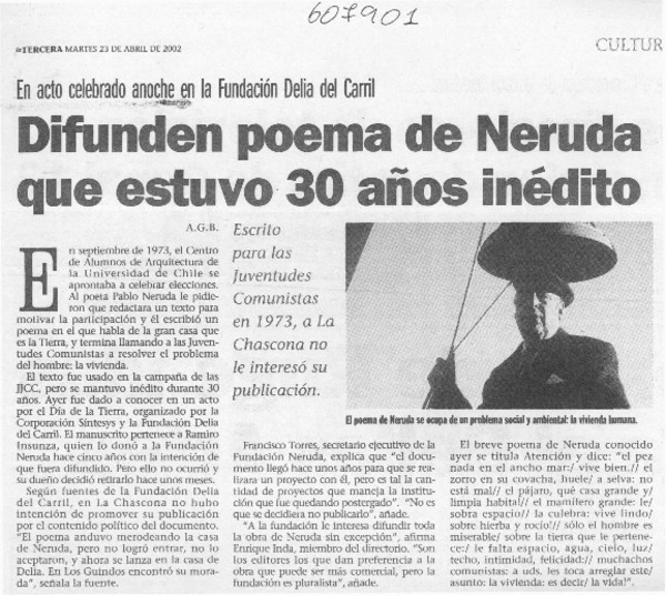 Difunden poema de Neruda que estuvo 30 años inédito   A. G. B.
