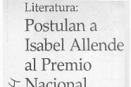 Postulan a Isabel Allende al Premio Nacional  [artículo]