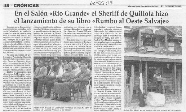 En el Salón "Río Grande" el Sheriff de Quillota hizo el lanzamiento de su libro "Rumbo al oeste salvaje"  [artículo]