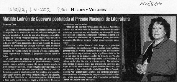 Matilde Ladrón de Guevara postulada al Premio Nacional de Literatura  [artículo]