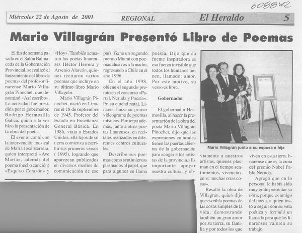 Mario Villagrán presentó libro de poemas  [artículo]
