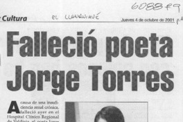Falleció poeta Jorge Torres  [artículo] Marta Zúñiga Gatica