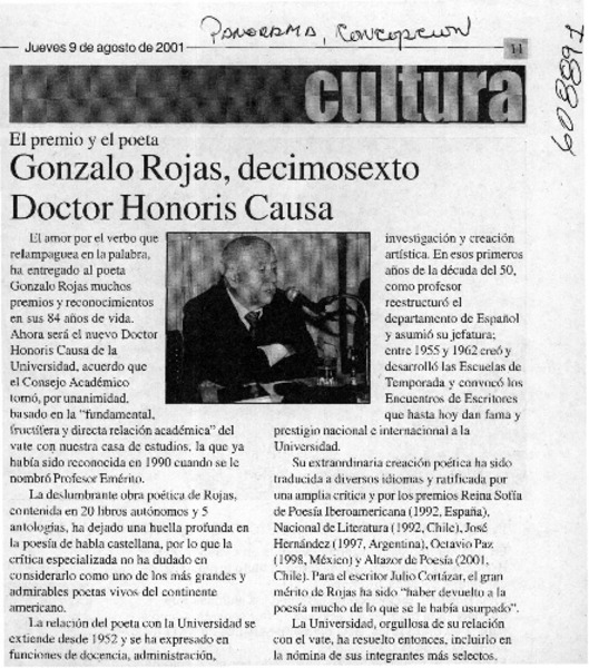 Gonzalo Rojas, decimosexto Doctor Honoris Causa  [artículo]