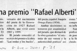 Escritor chileno gana premio "Rafael Alberti"  [artículo]