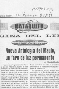 Nueva antología del Maule, un faro de luz permanente  [artículo] Edgardo Alarcón
