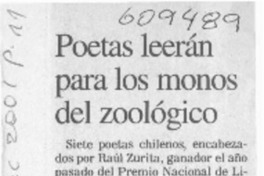 Poetas leerán para los monos del zoológico  [artículo]