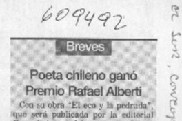 Poeta chileno ganó Premio Rafael Alberti  [artículo]