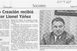 Premio Creación recibió escritor Lionel Yáñez  [artículo]