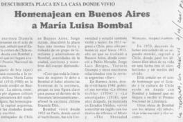Homenajean en Buenos Aires a María Luisa Bombal  [artículo]