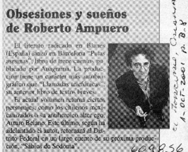 Obsesiones y sueños de Roberto Ampuero  [artículo]