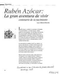 Rubén Azócar, la gran aventura de vivir  [artículo] Luis Alberto Mansilla