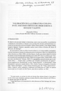 Valoración de la literatura chilena en el discurso crítico de Omer Emeth e Ignacio Valente  [artículo] Alejandra Ochoa
