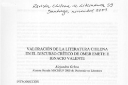 Valoración de la literatura chilena en el discurso crítico de Omer Emeth e Ignacio Valente  [artículo] Alejandra Ochoa