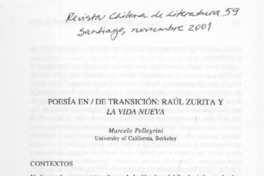 Poesía en de transición, Raúl Zurita y la vida nueva  [artículo] Marcelo Pellegrini