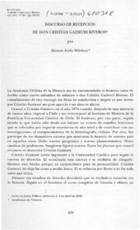 Discurso de recepción de don Cristián Gazmuri Riveros  [artículo] Ricardo Krebs Wilckens