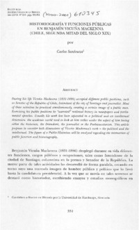 Historiografía y funciones públicas en Benjamín Vicuña Mackenna (Chile, segunda mitad del siglo XIX)  [artículo] Carlos Sanhueza