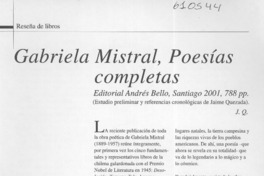 Gabriela Mistral, poesías completas  [artículo] J. Q.