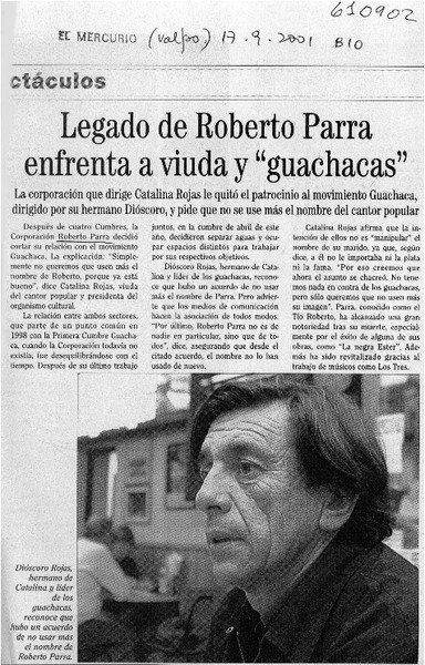 Legado de Roberto Parra enfrenta a viuda y "guachacas"  [artículo]