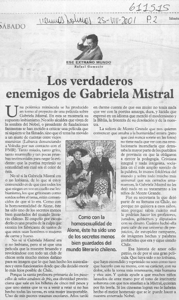 Los verdaderos enemigos de Gabriela Mistral  [artículo] Rafael Gumucio