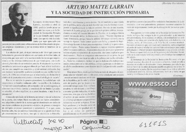 Arturo Matte Larraín y la sociedad de instrucción primaria  [artículo] Rubén E. Concha A.