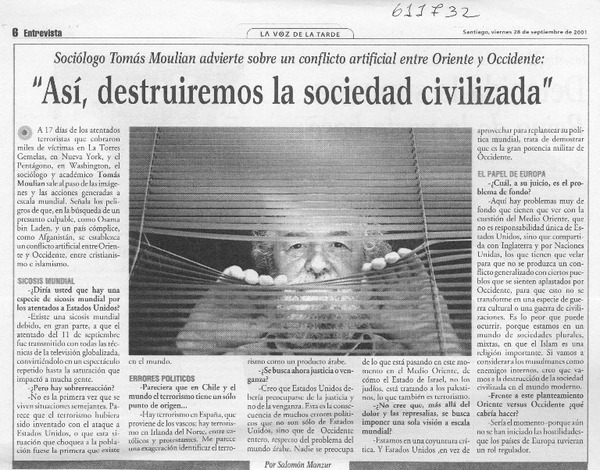 "Así, destruiremos la sociedad civilizada"  [artículo] Salomón Manzur