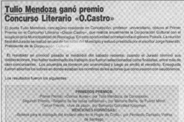 Tulio Mendoza ganó premio Concurso Literario "O. Castro"  [artículo]