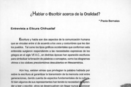 ¿Hablar o escribir acerca de la oralidad?  [artículo] Paola Bernales