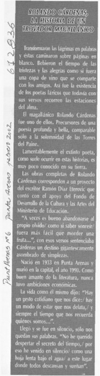 Rolando Cárdenas, la historia de un trovador magallánico  [artículo]