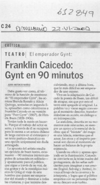 Franklin Caicedo, Gynt en 90 minutos  [artículo] Juan Antonio Muñoz