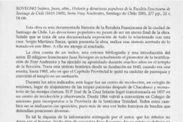 Historia y devociones populares de la Recoleta Franciscana de Santiago (1643-1985)  [artículo] Marciano Barrios Valdés