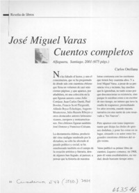 José Miguel Varas, Cuentos completos  [artículo] Carlos Orellana