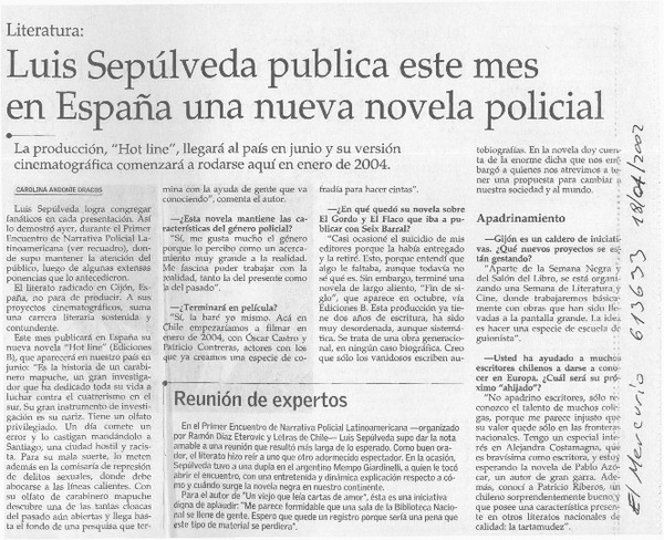 Luis Sepúlveda publica este mes en España una nueva novela policial  [artículo] Carolina Andonie Dracos