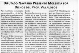 Diputado Navarro presentó molestia por dichos del prof. Villalobos  [artículo]