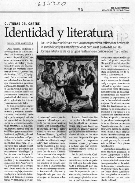 Identidad y literatura  [artículo] María Ester Martínez S.