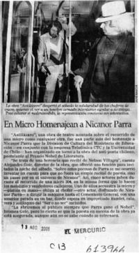 En micro homenajean a Nicanor Parra  [artículo]
