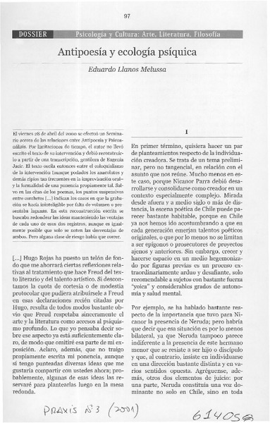 Antipoesía y ecología psíquica  [artículo] Eduardo Llanos Melussa