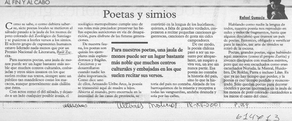 Poetas y simios  [artículo] Rafael Gumucio