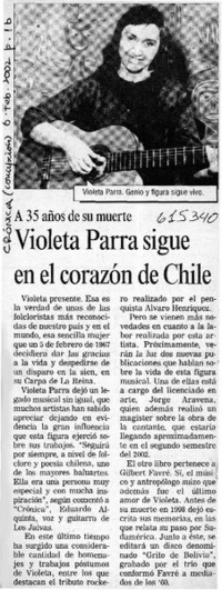 Violeta Parra sigue en el corazón de Chile  [artículo]