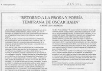 "Retorno a la prosa y poesía temprana de Oscar Hahn" de René Leiva Berríos  [artículo] Luis Agoni Molina