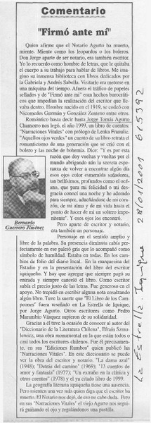 "Firmó ante mí"  [artículo] Bernardo Guerrero J.