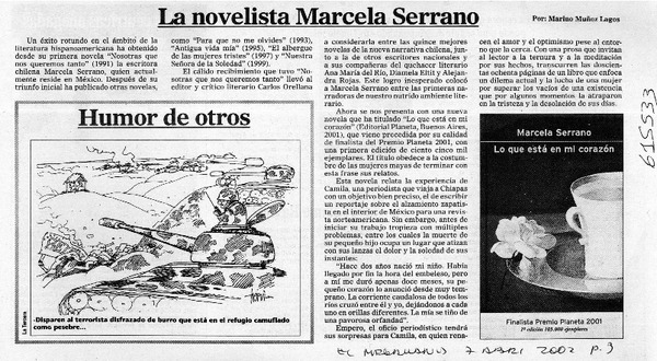 La novelista Marcela Serrano  [artículo] Marino Muñoz Lagos