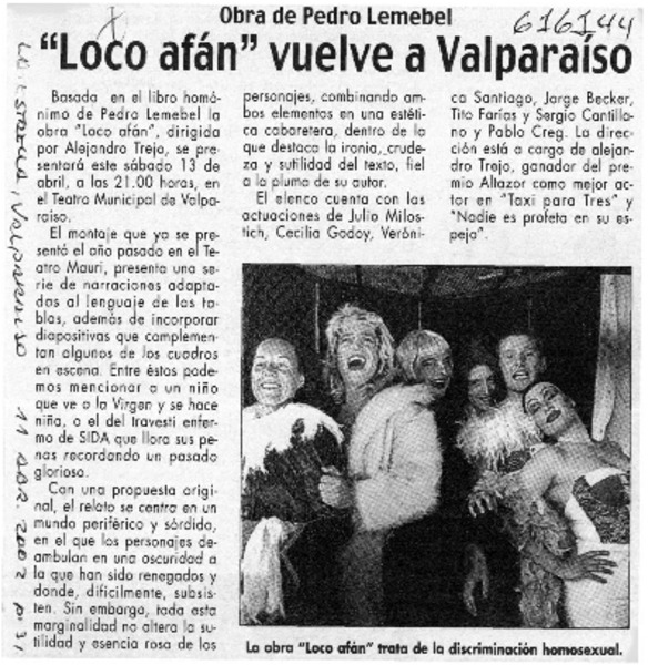 "Loco afán" vuelve a Valparaíso  [artículo]