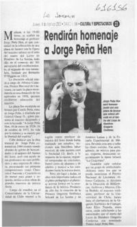 Rendirán homenaje a Jorge Peña Hen  [artículo]