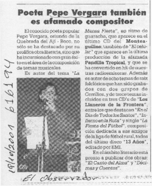 Poeta Pepe Vergara también es afamado compositor  [artículo]