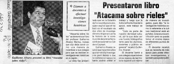 Presentaron libro "Atacama sobre rieles"  [artículo]