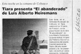 Tiara presentará "El abanderado", de Luis Alberto Heiremans  [artículo] P. R. P.