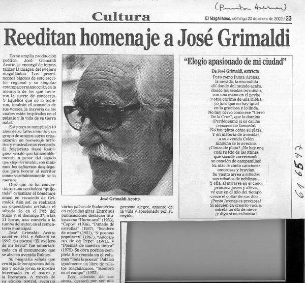 Reeditan homenaje a J. Grimaldi  [artículo]