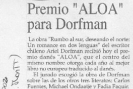Premio "ALOA" para Dorfman  [artículo]